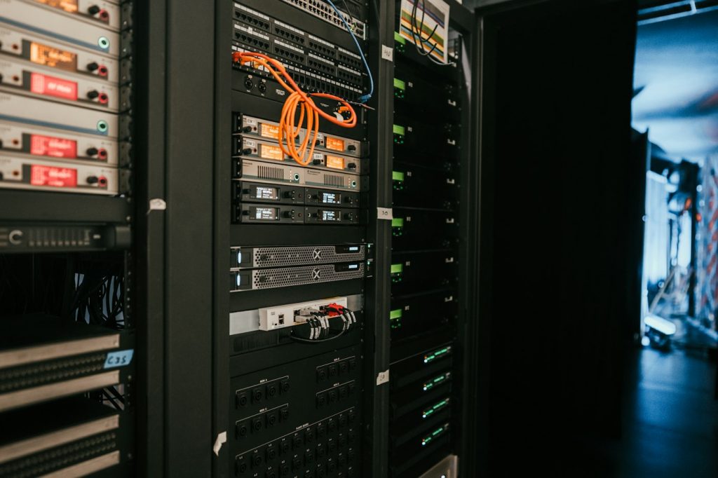 Server racks lined up in a cloud data center server room