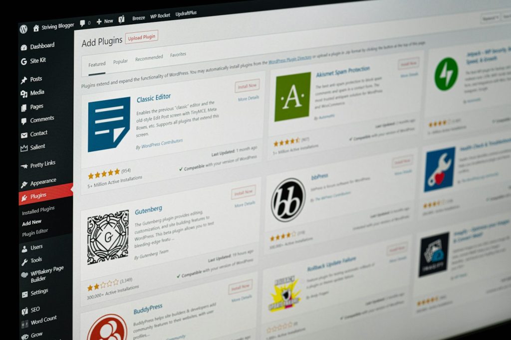 WordPress plugin screen open on a computer during site optimization