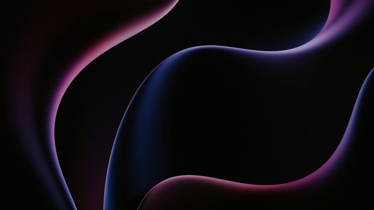 Abstract 3D render of a glowing pink and blue swirl on a black background, evoking modern web design trends